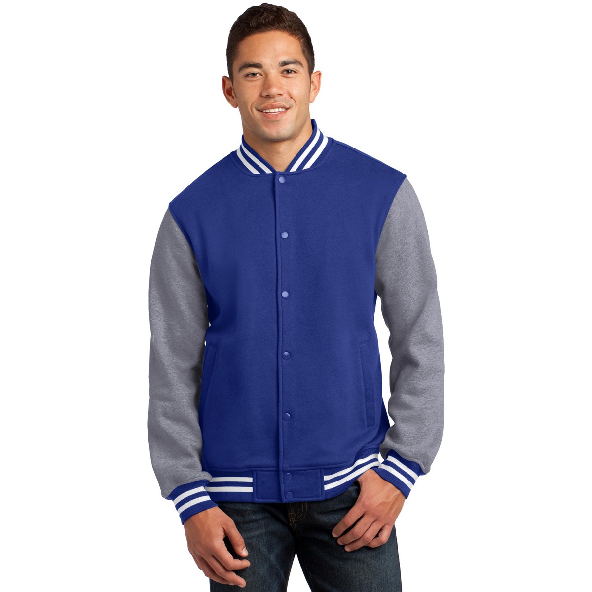 Sport-Tek ST270 Fleece Letterman Jacket - True Royal/Vintage