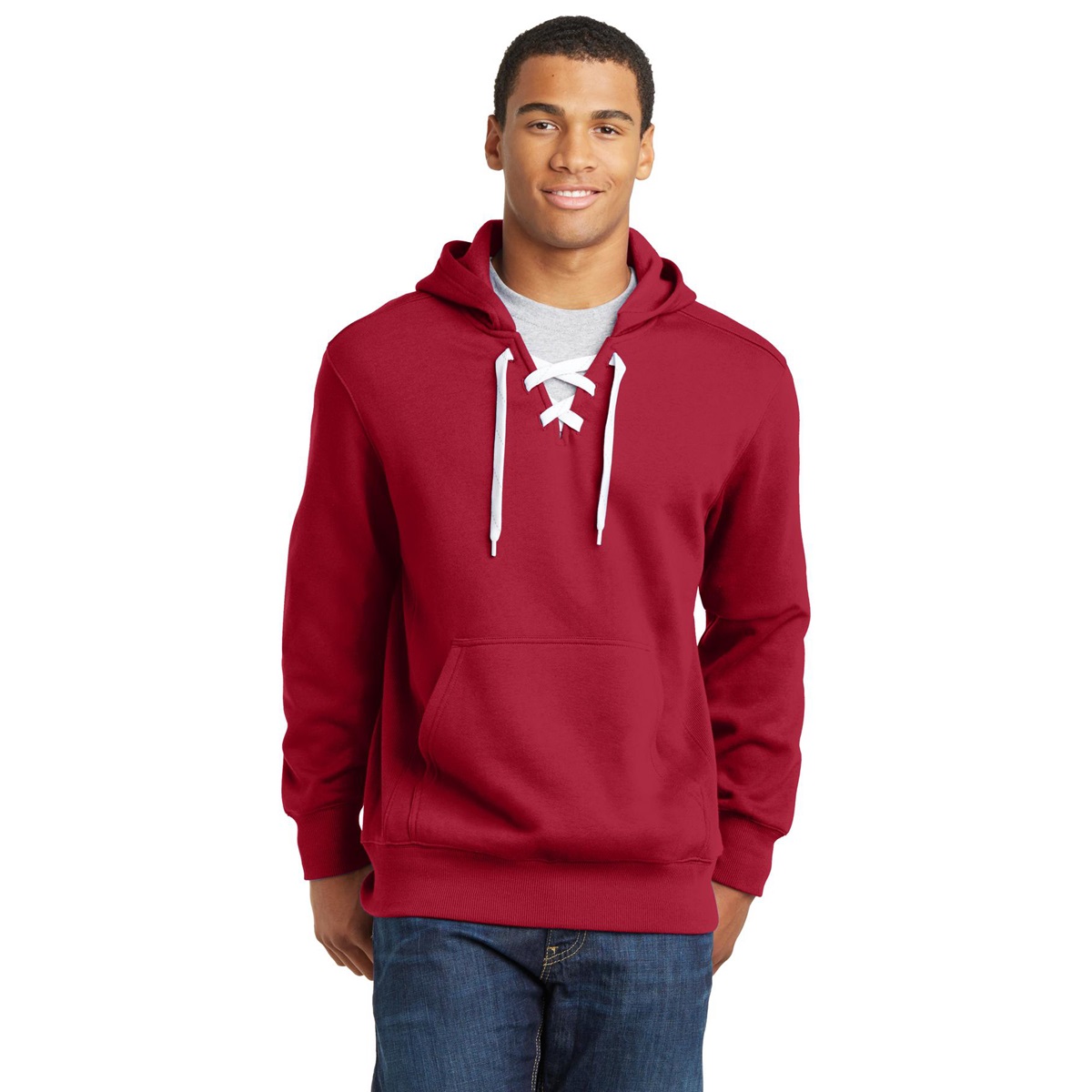 Sport-Tek ST271 Lace Up Pullover Hooded Sweatshirt - Black | Full