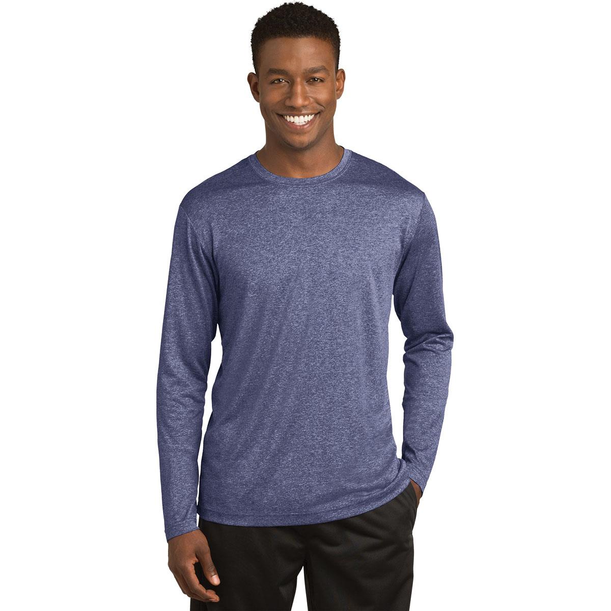 Sport-Tek ST360LS Long Sleeve Heather Contender Tee - True Navy Heather ...