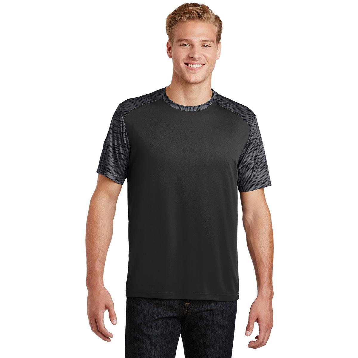 Sport-Tek ST371 CamoHex Colorblock Tee - Black/Iron Grey