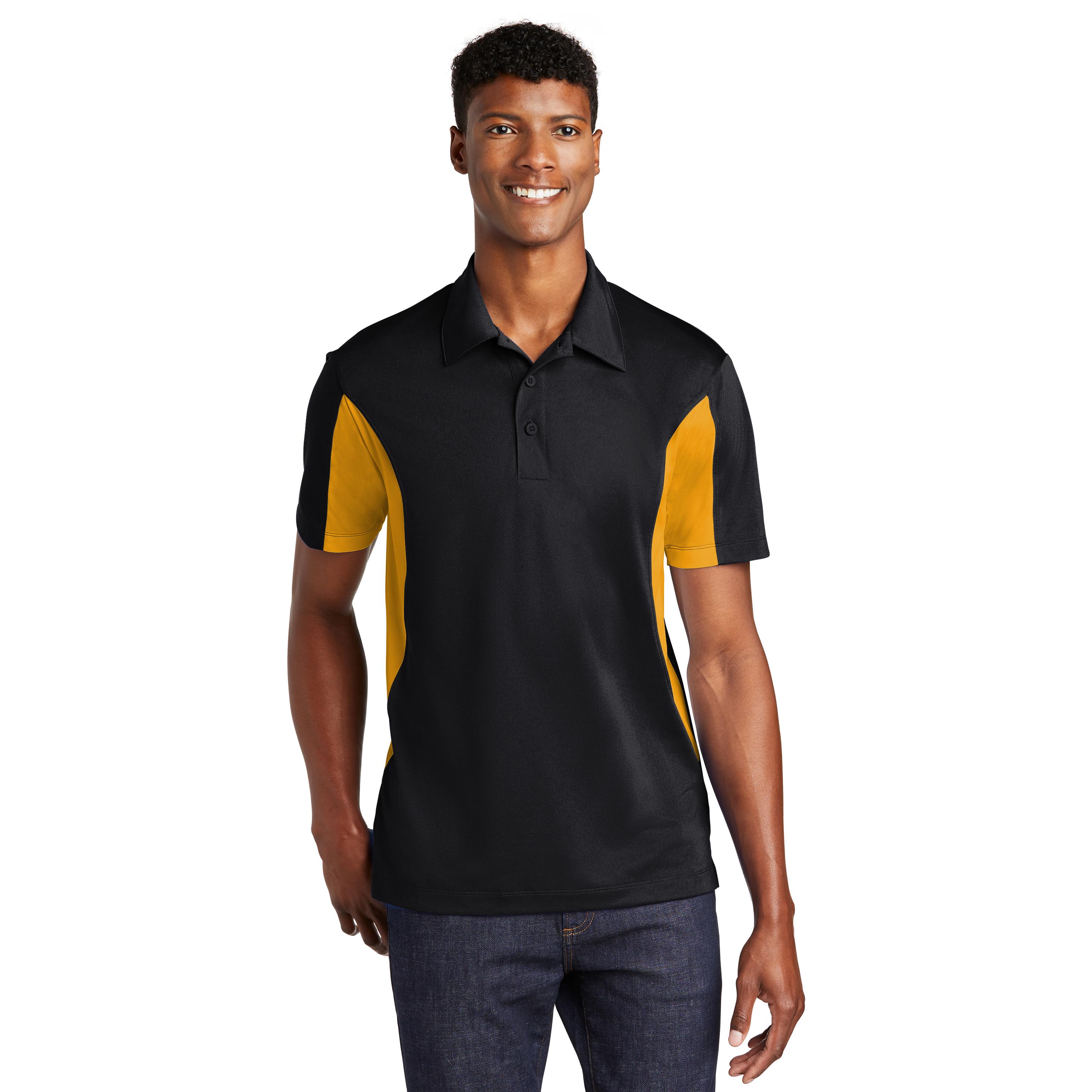 Sport-Tek ST655 Side Blocked Micropique Sport-Wick Polo - Black/Gold ...