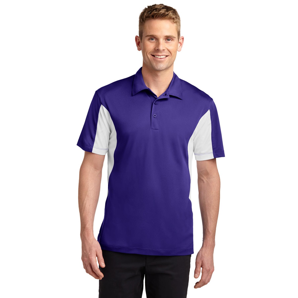Sport-Tek TST655 Tall Side Blocked Micropique Sport-Wick Polo Purple/White
