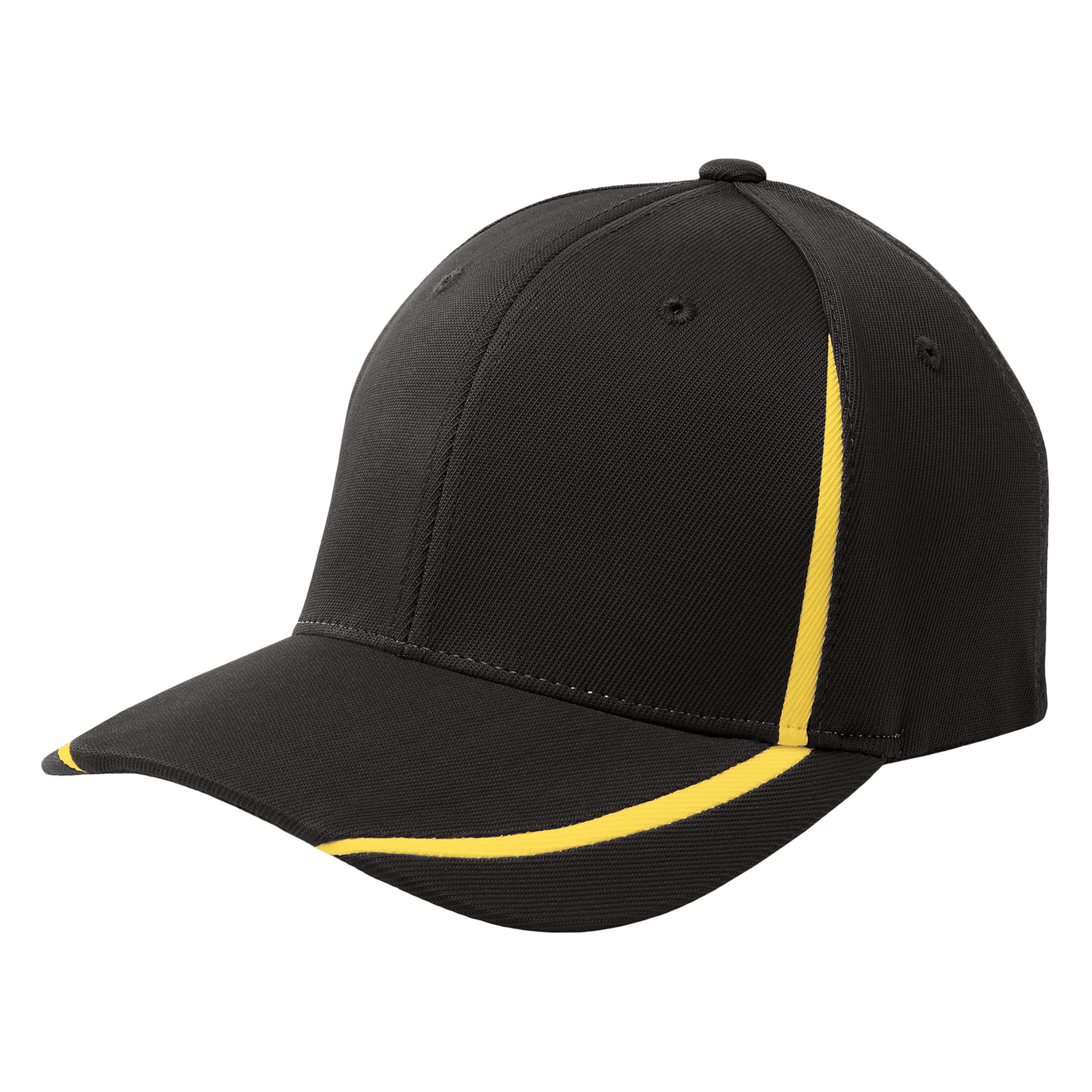 Sport-Tek STC16 Flexfit Performance Colorblock Cap - Black/Gold | Full ...