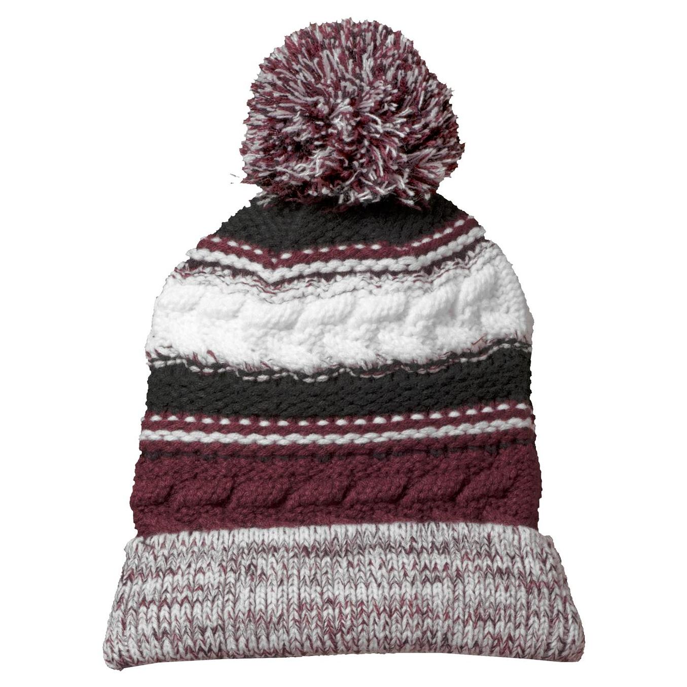 maroon and white beanie