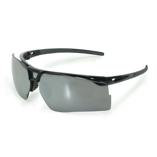 Uvex Bayonet Safety Glasses - Black Frame - Silver Mirror Lens 