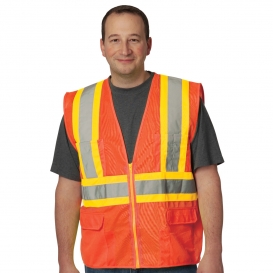 PIP 302-MAP Type R Class 2 Solid Two-Tone Surveyor Safety Vest with Twelve Pockets - Orange