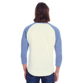 Threadfast 302G Unisex Triblend 3/4 Sleeve Raglan - Cream/Navy Triblend