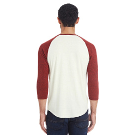 Threadfast 302G Unisex Triblend 3/4 Sleeve Raglan - Cream/Cardinal Black Triblend