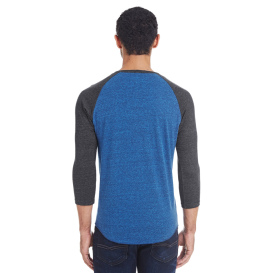 Threadfast 302G Unisex Triblend 3/4 Sleeve Raglan - Royal Black /Black Triblend