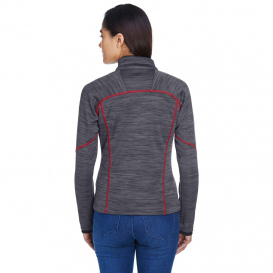 North End 78697 Ladies Flux Melange Bonded Fleece Jacket - Carbon/Olympic Red