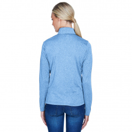 UltraClub 8618W Ladies Cool & Dry Heathered Performance 1/4-Zip - Columbia Blue Heather