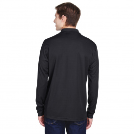Core 365 88192P Adult Pinnacle Performance Long-Sleeve Pique Polo with Pocket - Black