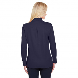 Devon & Jones DG20LW CrownLux Performance Ladies Plaited Long Sleeve Polo - Navy