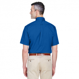 Harriton M500S Men\'s Easy Blend Short-Sleeve Twill Shirt with Stain Release - French Blue