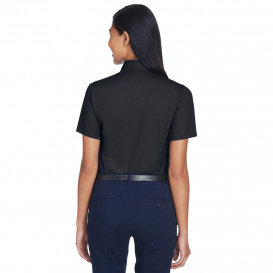 Harriton M500SW Ladies Easy Blend Short Sleeve Twill Shirt with Stain Release - Black