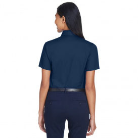 Harriton M500SW Ladies Easy Blend Short Sleeve Twill Shirt with Stain Release - Navy