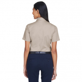 Harriton M500SW Ladies Easy Blend Short Sleeve Twill Shirt with Stain Release - Stone