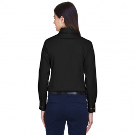 Harriton M500W Ladies Easy Blend Long Sleeve Twill Shirt with Stain Release - Black