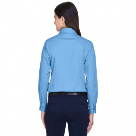 Harriton M500W Ladies Easy Blend Long Sleeve Twill Shirt with Stain Release - Light College Blue
