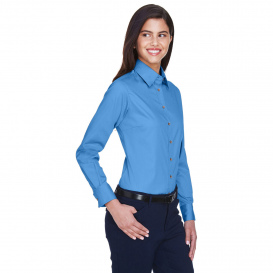 Harriton M500W Ladies Easy Blend Long Sleeve Twill Shirt with Stain Release - Nautical Blue