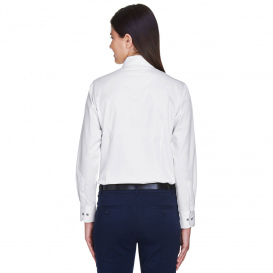 Harriton M500W Ladies Easy Blend Long Sleeve Twill Shirt with Stain Release - White