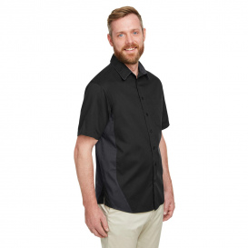 Harriton M586 Men's Flash IL Colorblock Short-Sleeve Shirt - Black/Dark Charcoal
