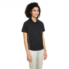 Harriton M586W Ladies Flash IL Colorblock Short-Sleeve Shirt - Black/Dark Charcoal