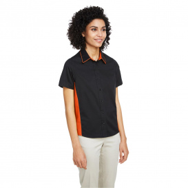 Harriton M586W Ladies Flash IL Colorblock Short-Sleeve Shirt - Black/Team Orange