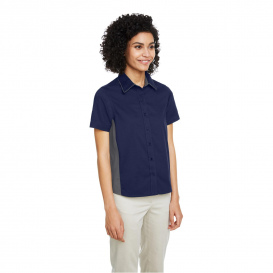 Harriton M586W Ladies Flash IL Colorblock Short-Sleeve Shirt - Dark Navy/Dark Charcoal