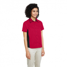 Harriton M586W Ladies Flash IL Colorblock Short-Sleeve Shirt - Red/Black