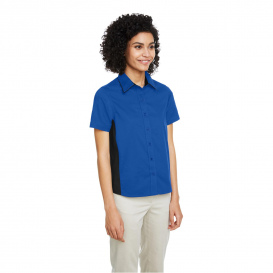 Harriton M586W Ladies Flash IL Colorblock Short-Sleeve Shirt - True Royal/Black