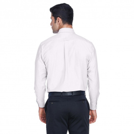 Harriton M600 Men's Long Sleeve Oxford with Stain Release - White
