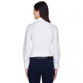 Harriton M600W Ladies Long Sleeve Oxford with Stain Release - White