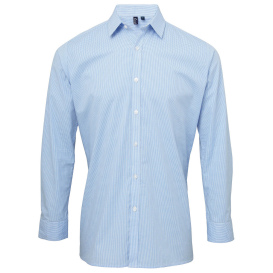 Reprime RP220 Men\'s Microcheck Gingham Long-Sleeve Cotton Shirt - Light Blue/White