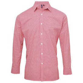 Reprime RP220 Men\'s Microcheck Gingham Long-Sleeve Cotton Shirt - Red/White