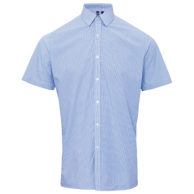 Reprime RP221 Men\'s Microcheck Gingham Short-Sleeve Cotton Shirt - Light Blue/White