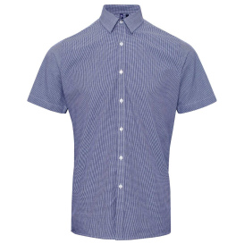 Reprime RP221 Men\'s Microcheck Gingham Short-Sleeve Cotton Shirt - Navy/White