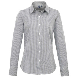 Reprime RP320 Ladies\' Microcheck Gingham Long-Sleeve Cotton Shirt - Black/White