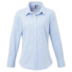 Reprime RP320 Ladies\' Microcheck Gingham Long-Sleeve Cotton Shirt - Light Blue/White
