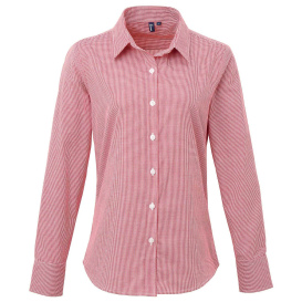 Reprime RP320 Ladies\' Microcheck Gingham Long-Sleeve Cotton Shirt - Red/White