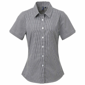 Reprime RP321 Ladies\' Microcheck Gingham Short-Sleeve Cotton Shirt - Black/White