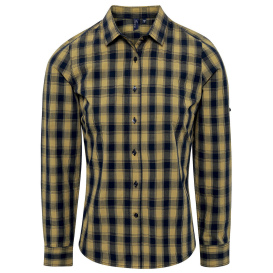 Reprime RP350 Ladies\' Mulligan Check Long-Sleeve Cotton Shirt - Camel/Navy