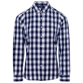 Reprime RP350 Ladies\' Mulligan Check Long-Sleeve Cotton Shirt - White/Navy