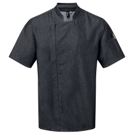 Reprime RP906 Unisex Zip-Close Short Sleeve Chef\'s Coat - Black Denim