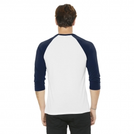 Bella + Canvas BC3200 Unisex 3/4-Sleeve Baseball Tee - White/Navy