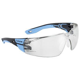 Bolle RUSPMN12U Rush + 2.0 Safety Glasses - Blue/Black Temples - Clear CSP Platinum Anti-Fog Lens