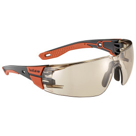 Bolle RUSPMN31U Rush + 2.0 Safety Glasses - Red/Black Temples - Brown CSP Platinum Anti-Fog Lens