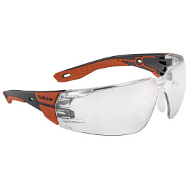 Bolle RUSPMN11U Rush + 2.0 Safety Glasses - Black/Red Temples - Clear CSP Platinum Anti-Fog Lens