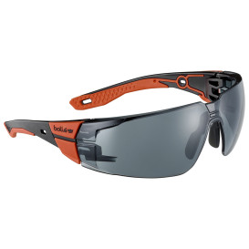 Bolle RUSPMN21U Rush + 2.0 Safety Glasses - Black/Red Temples - Smoke CSP Platinum Anti-Fog Lens