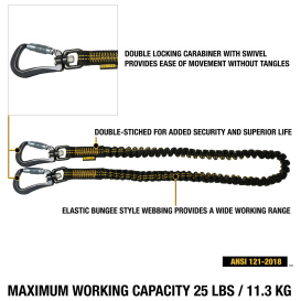 DEWALT DXDP721511 Power Tool Lanyard with Dual Carabiner - 75 in. (1.9 m) - 25 lbs. (11.3 kg) Capacity